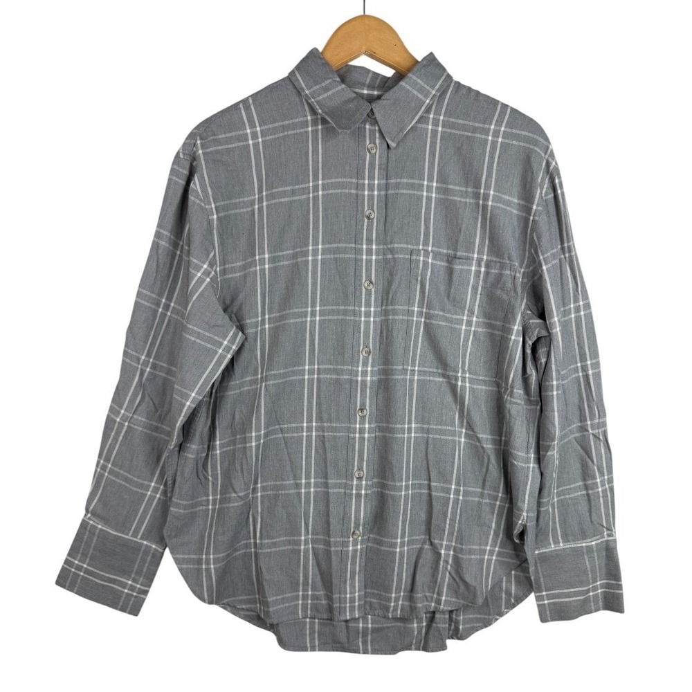 NWT Madewell Womens Relaxed Button Up Shirt Size Medium Heather Grey Plaid